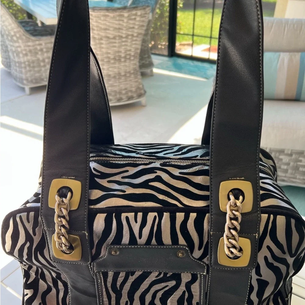 Pet Flys Zebra Print Tote with Black Handles
